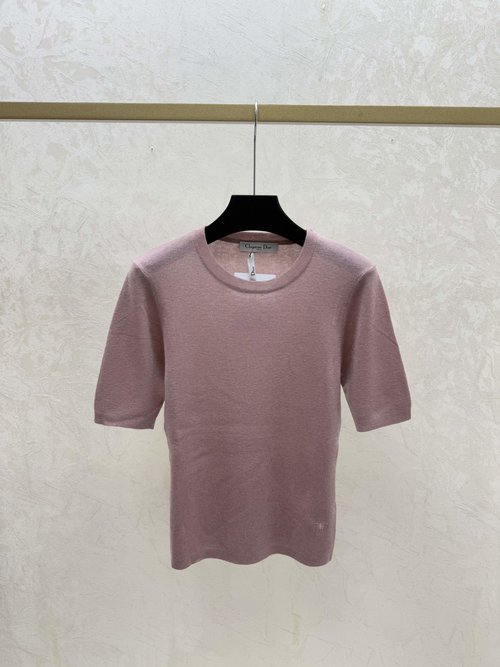 Dior Refined Pure Color Round Neck Knit Short Sleeve in White, Pink, Green & Black