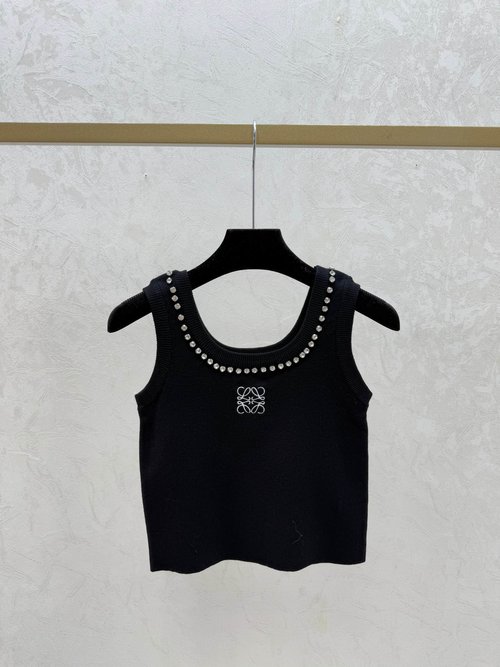 Loewe Timeless White and Black Studded Round Neck Knit Vest