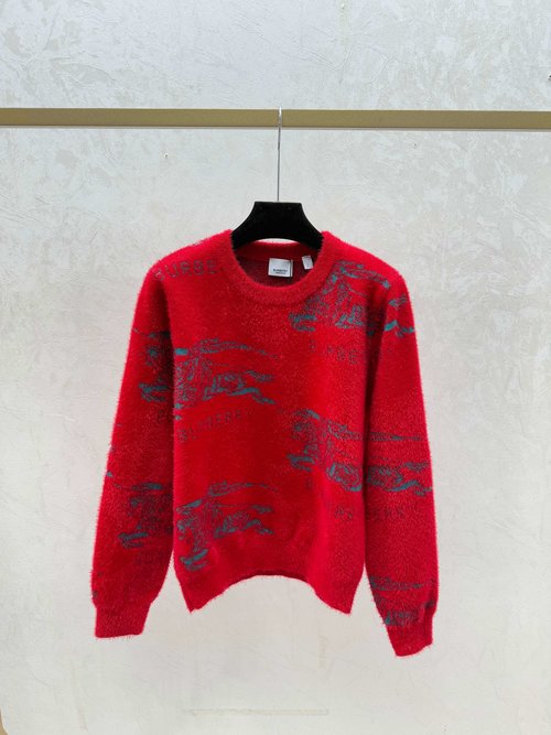 Burberry White, Yellow and Red Knit Long-Sleeve with Contrast Warhorse and Round Neck