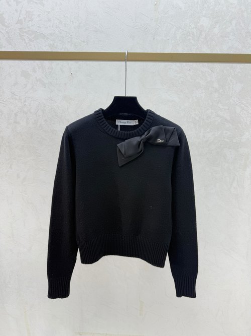 Dior Knit Long-sleeve with Collar Contrast Check Bow