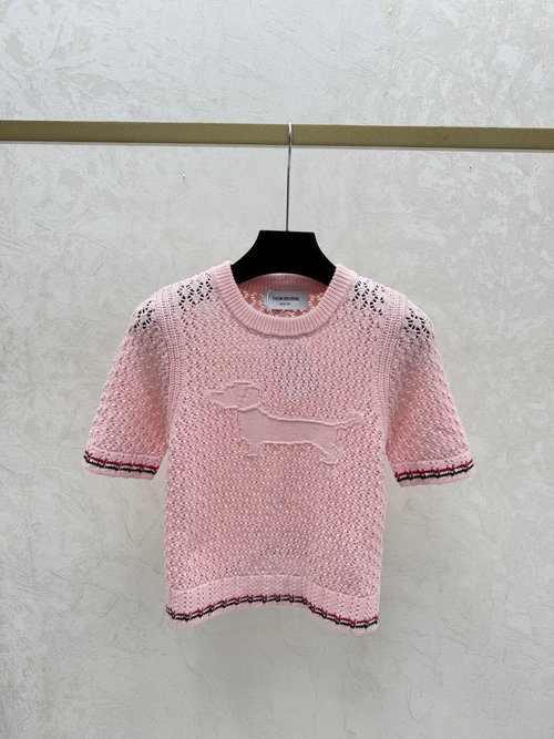 Thom Browne Spring Contrast Stripe Hollow Round Neck T-Shirt