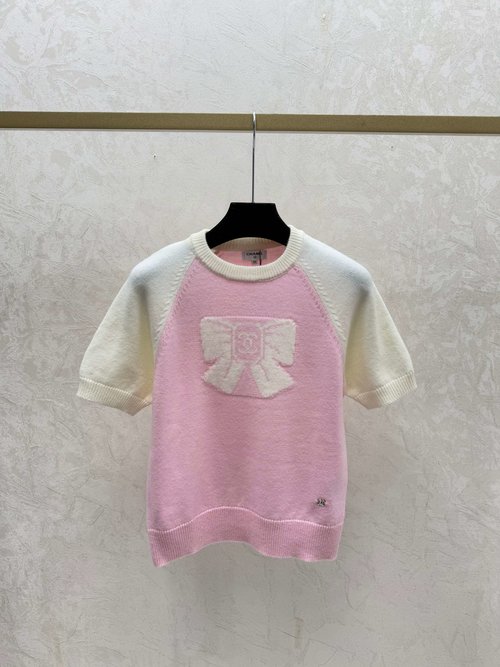 Chanel Color - Blocked Bow Collar Knit Short Sleeve