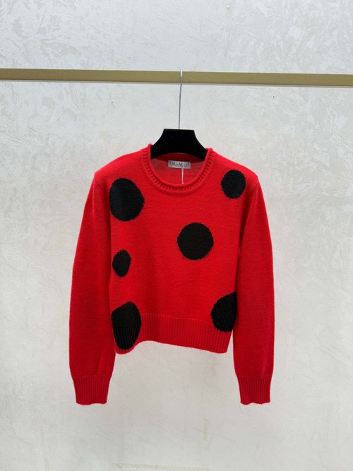 Max Mara Polka Dot Round Neck Knit Long Sleeve in Tricolor