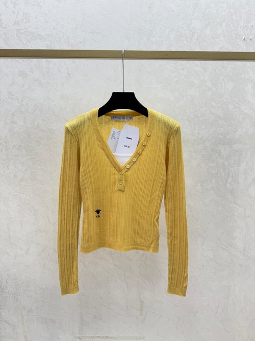 Dior Color - Blocked Simple Fake Two - Piece Round - Neck Long - Sleeve