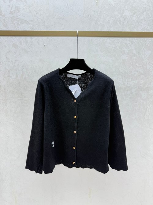 Dior White and Black Solid V-Neck Knit Cardigan