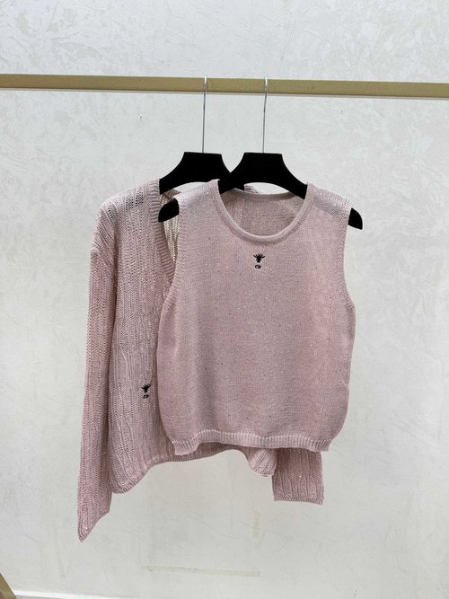 Dior Simple Solid-Color Beaded Knit Set in White, Yellow and Pink