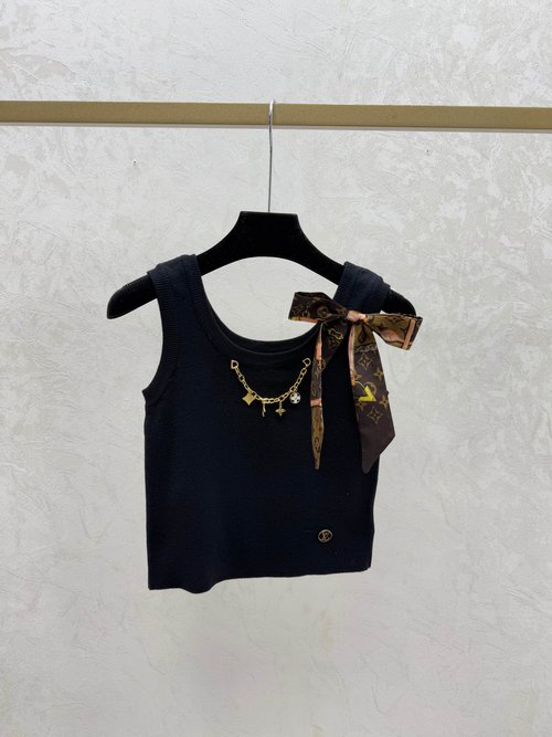 Louis Vuitton Contrast Color Chain Bowknot Round-Neck Knitted Vest