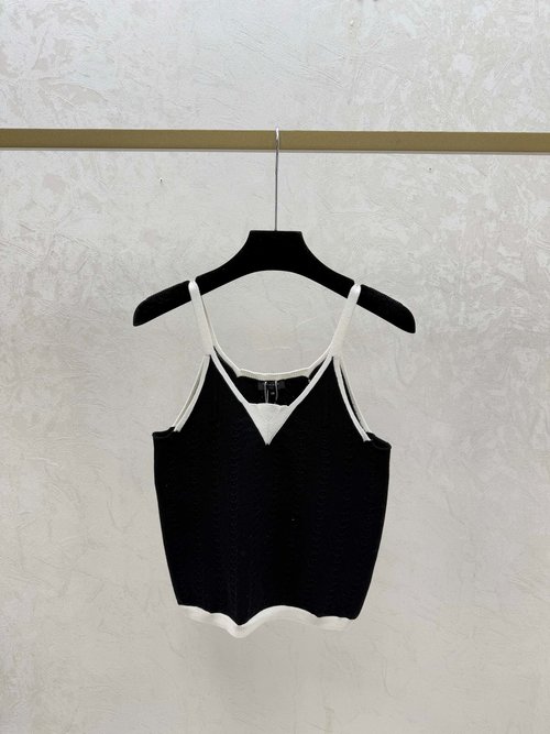Chanel Contrast Color Simple Knit Suspender in White, Blue & Black