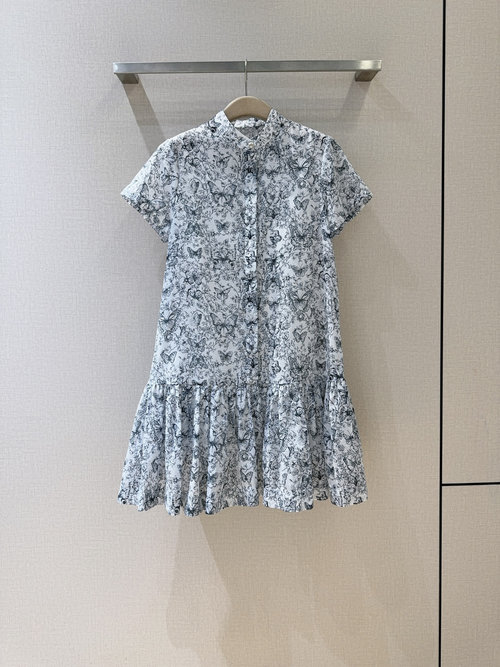 Dior Chinese Style Butterfly Print Dress with Spliced Skirt