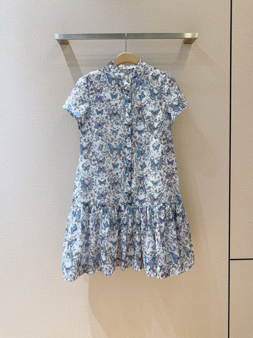 Dior Chinese Style Butterfly Print Dress with Spliced Skirt