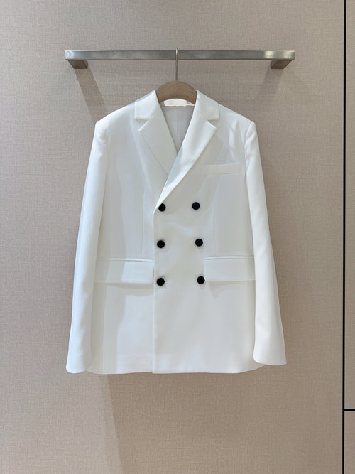 Dior Pure White Double-Breasted Suit with Black Button Decoration