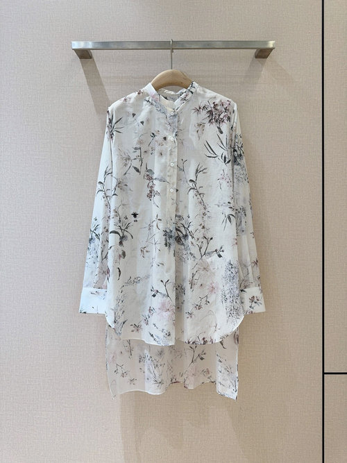 Dior Classic Long-Sleeved Floral Shirt with Bee Embroidery and Shell Buttons