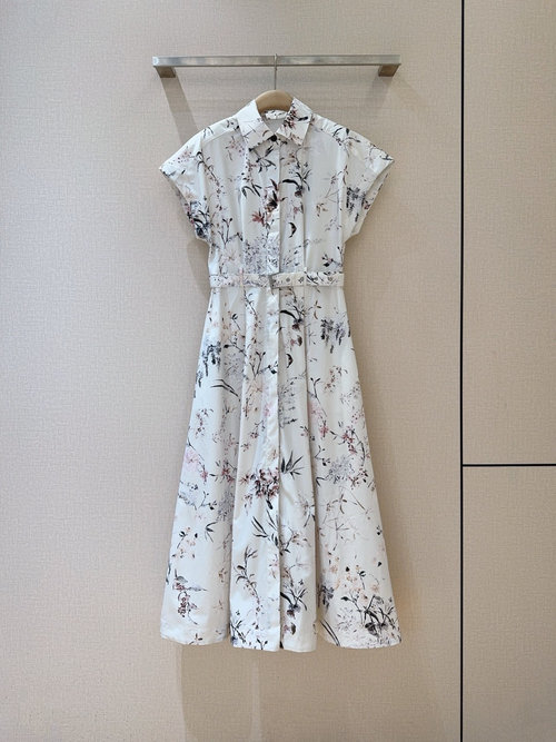 Dior White Cotton Print Dress with Belt for Elegant Occasions