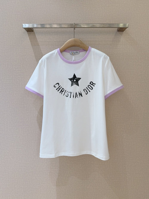 Dior Classic Round Neck T-shirt with Star Logo and Contrast Edge