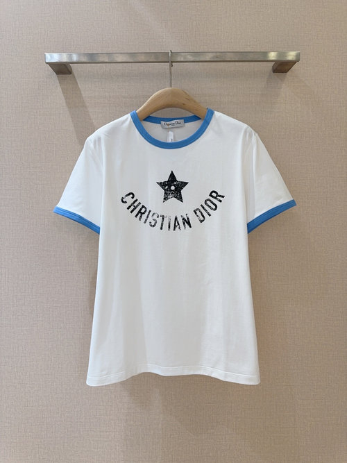 Dior Classic Round Neck T-shirt with Star Logo and Contrast Edge