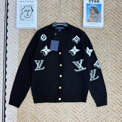 Louis Vuitton V - neck Knit Open - front Cardigan with Color - blocked Letter Jacquard from Latest Collection