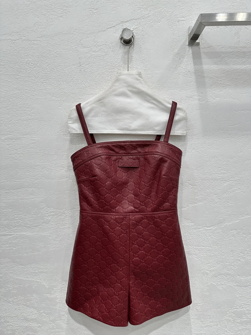 Gucci Exclusive Genuine Leather Overalls with Logo in Soft Sheepskin Style