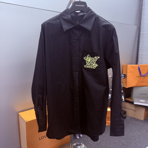 Louis Vuitton Embroidered and Studded Solid-color Cotton Shirt for Versatile Wear