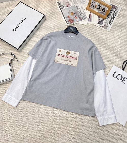 Dior Loose Retro Printed Logo Fake Two-Piece Long-Sleeved T-Shirt