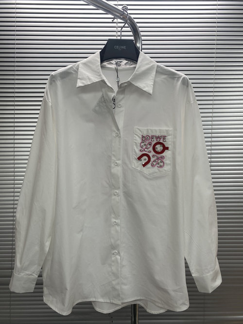 Loewe Newly Designed Shirt with Dual-color Logo Embroidery and Studs