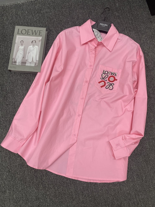 Loewe Newly Designed Shirt with Dual-color Logo Embroidery and Studs