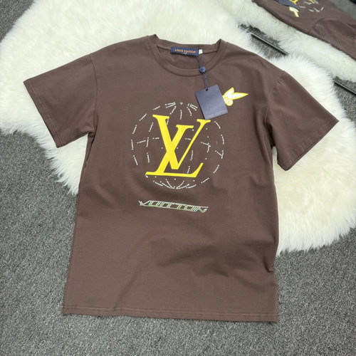 Louis Vuitton Organic Cotton Short Sleeve T-Shirt Featuring Earth Pattern and Rhinestone Print