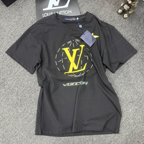 Louis Vuitton Casual and Stylish Earth Pattern Rhinestone Printed Letter Short - Sleeve T - Shirt