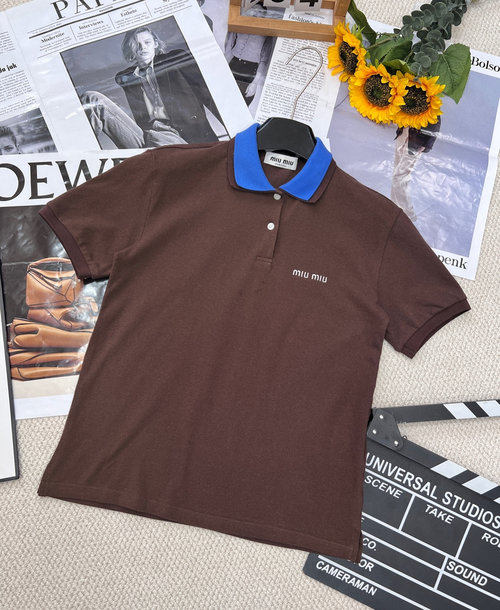 Miu Miu Customizable Cotton Polo Shirt with Embroidery and Shell Buttons