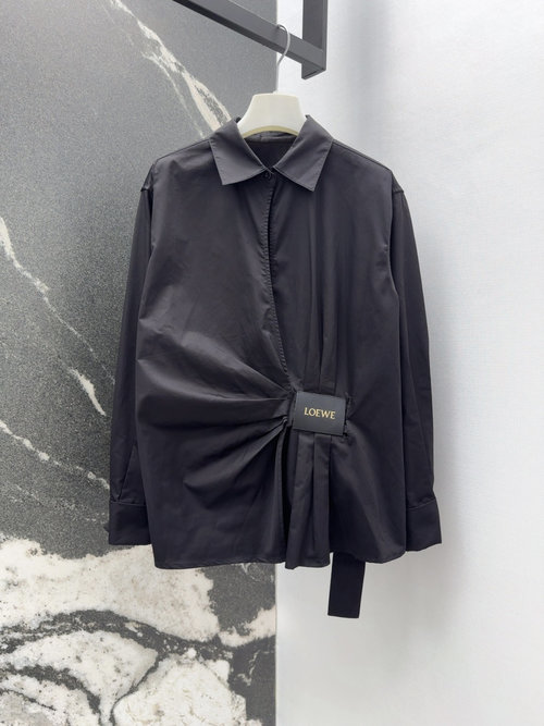 Loewe Irregular Leather Patch Shirt with Custom Cotton, Elegant and Stylish