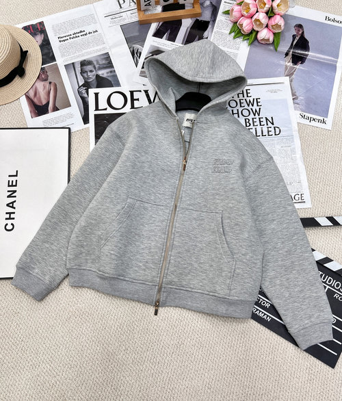 Miu Miu Space Cotton Hoodie with Air Layer and Simple Decoration