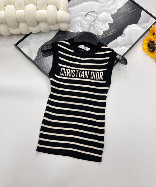 Dior High-Quality Striped Knit Vest with Brand Logos