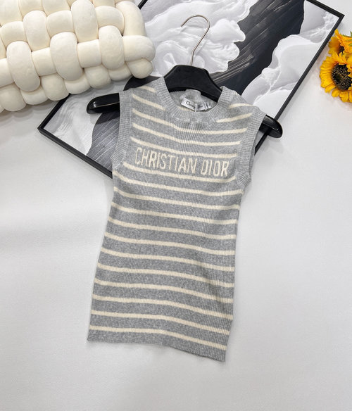 Dior High-Quality Striped Knit Vest with Brand Logos