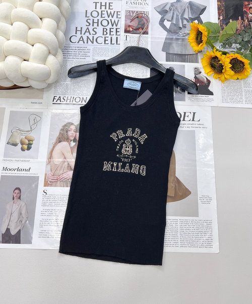 Prada Slim-Fit Knit Vest with Classic Logo Embroidery, Versatile and Comfortable
