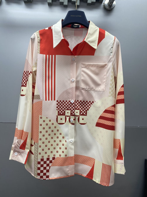 Fendi Artistic Dual Color Block Blouse with Oversized Fit and Double F Logo Accent