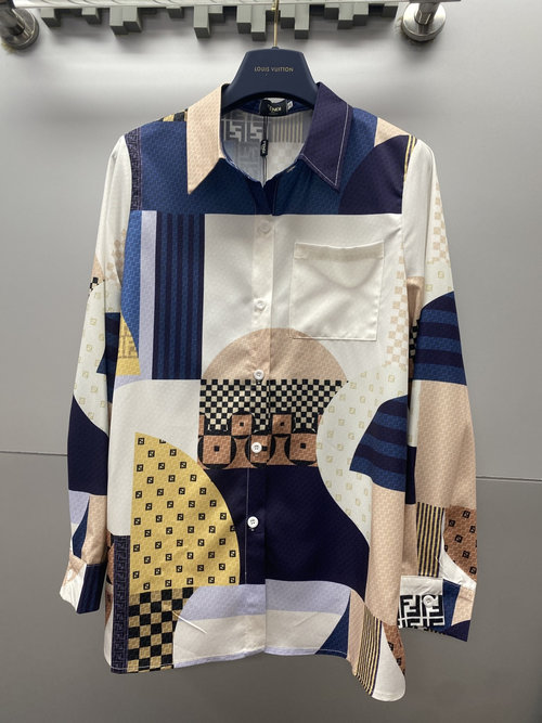 Fendi Oversized Artistic Printed Blouse with Dual Color Block Design and Relaxed Fit