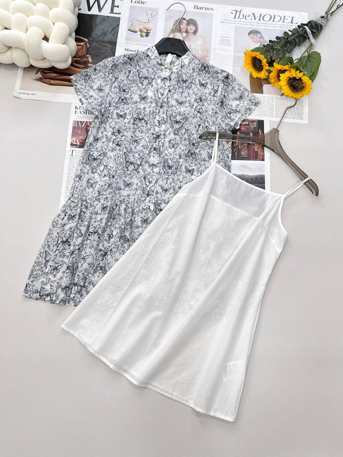 Dior Printed Bubble Sleeve Dress with All - Cotton and Natural Patterns