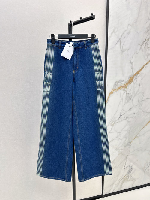 Dior Vintage Blue Double-sided Jacquard Straight Jeans, Slimming and Elegant