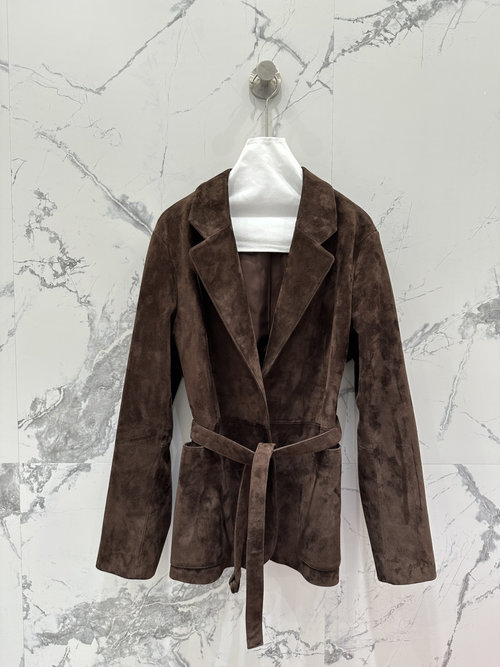 Hermes Minimalist High - End Suede - Leather Blazer with Collar and Waistband