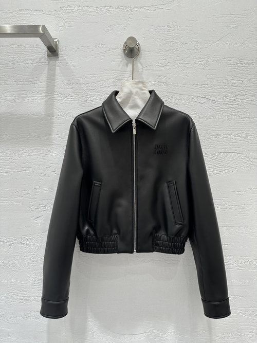Miu Miu Stylish Embroidered Lambskin Short Jacket in Relaxed Style