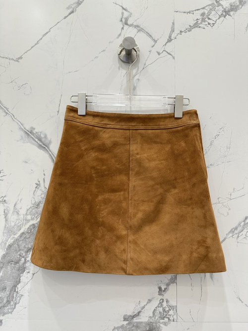 Celine Exclusive Vintage Brown Suede Mini Skirt with Classic Design