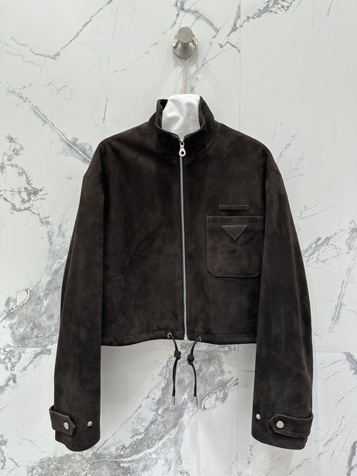 Prada Exclusive Custom Classic H - Shape Suede Moto Jacket