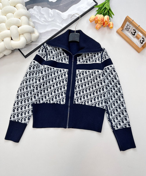 Dior Double-Sided Monogram Collared Knit Cardigan