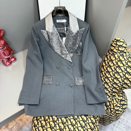 Valentino Opulent Velvet Sequin Textured Blazer