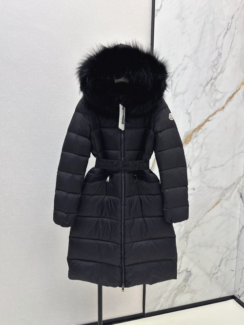 Moncler Long Hooded Down Jacket with Fox Fur Collar, Imported White Goose Down Filled