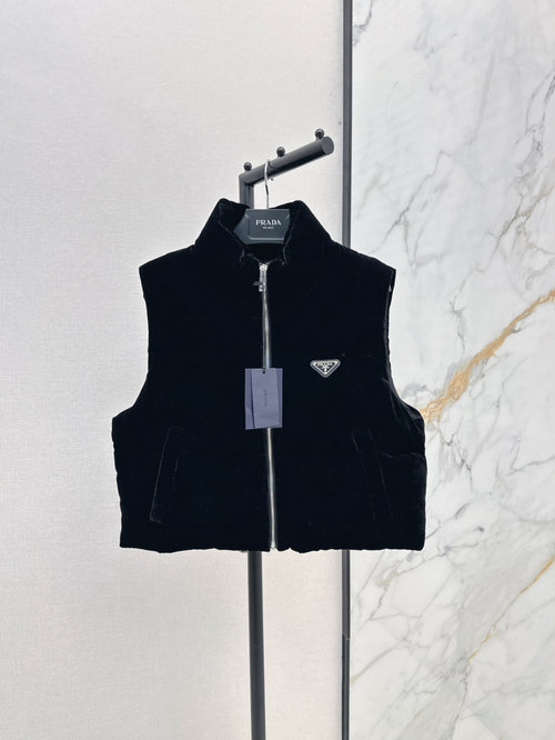 Prada Exclusive Small-Collar Velvet Down Vest for Elegant Warmth