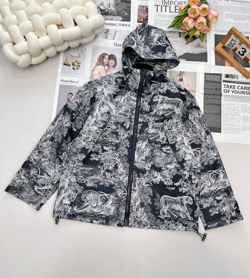 Dior Animal Jungle Jacquard Hooded Jacket with Adjustable Hemline