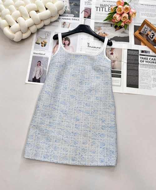 Dior Glacial Blue Woven Checker Vest Dress in Elegant French Style