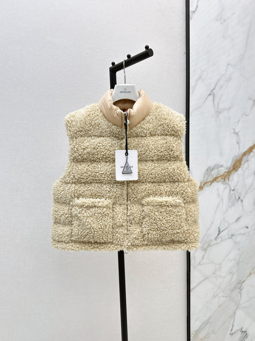 Moncler Custom Furry Lamb Wool Down Vest with Double Zippers and Drawstring Hem