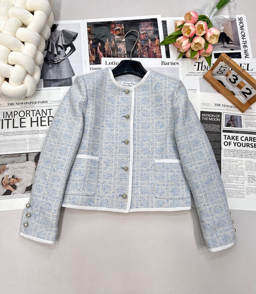 Dior Dior Sling Check Tweed Coat with Exquisite Weaving and Elegant Design