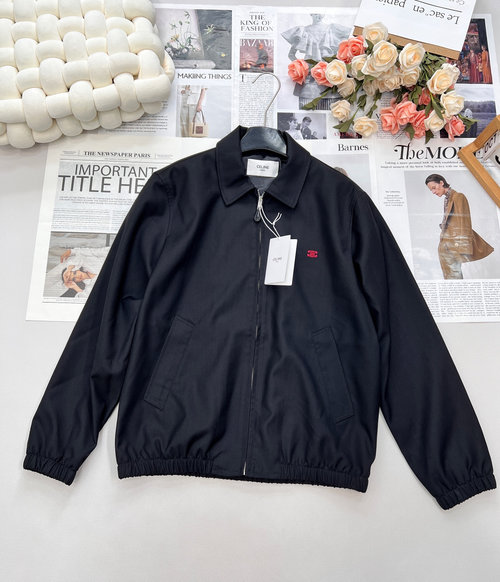 Celine Embroidered Logo Flight Jacket with Leather Zipper